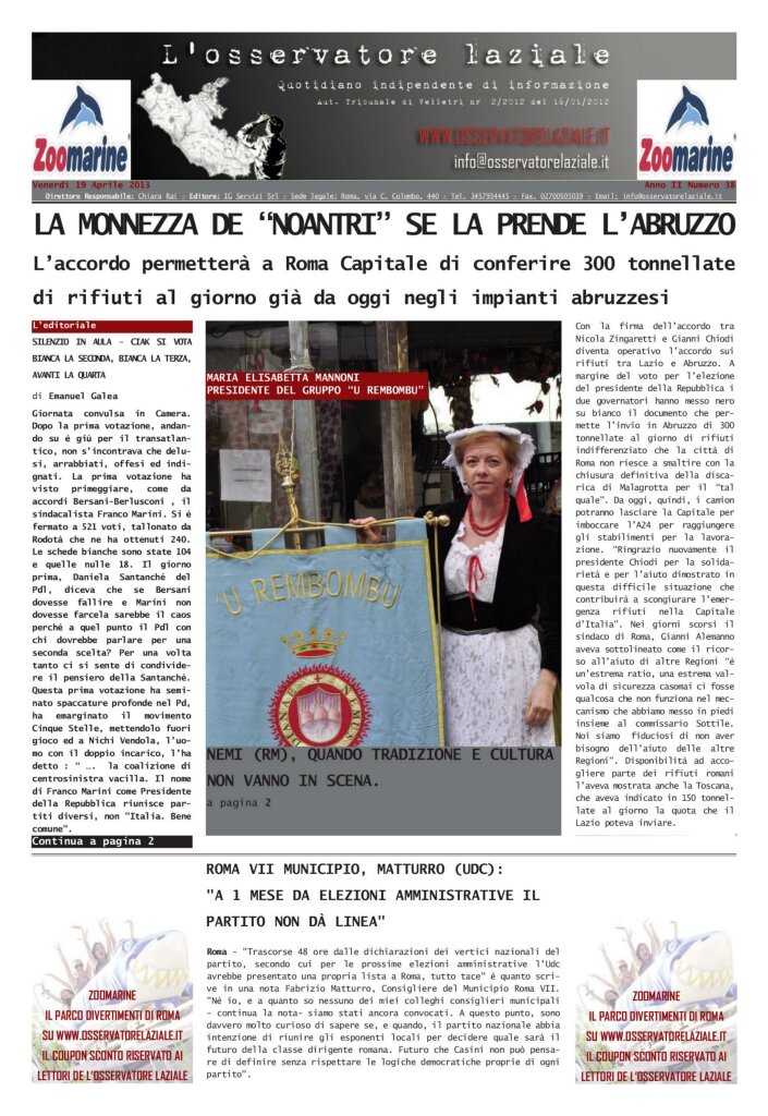 L'osservatore d'Italia edizione del 19 Aprile 2013